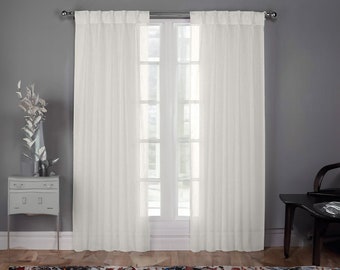 Pinch cortina transparente de lino plisado con 20 opciones de color, panel de cortina transparente de bolsillo de varilla, cortinas de lino, cortinas transparentes para sala de estar