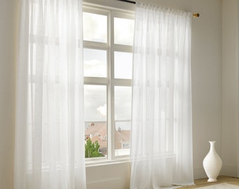 Cortinas transparentes de lino extra anchas, 20 colores, panel de cortina, cortinas transparentes de lino personalizadas para dormitorio, bolsillo para varilla, cortinas para sala de estar
