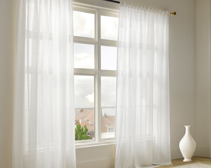 Extra Wide Linen Sheer Curtains - 22 Color Options - Custom Made Rod Pocket, Grommet, Hook and Ring For Rod , Back Tabs and Curtain Track
