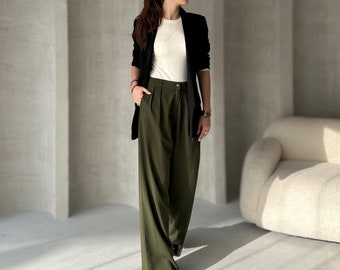 Green Women's Viscon Wide Leg Pants / Viscon Trousers For Women / Women Pants Palazzo