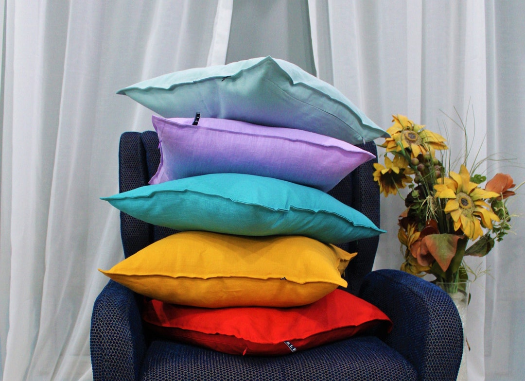 Multiple Colors Washed Linen Decorative Pillow Cover With Invisible ...