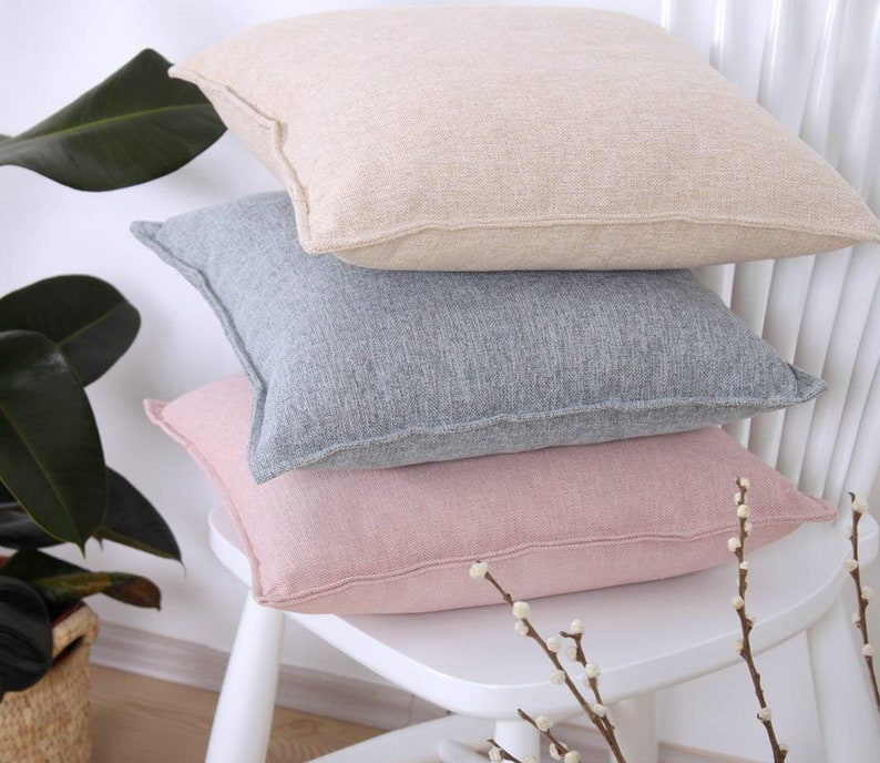 Funda de almohada decorativa de lino lavado con cremallera invisible Funda de almohada de lino Almohada hecha a mano Almohadas personalizadas imagen 5