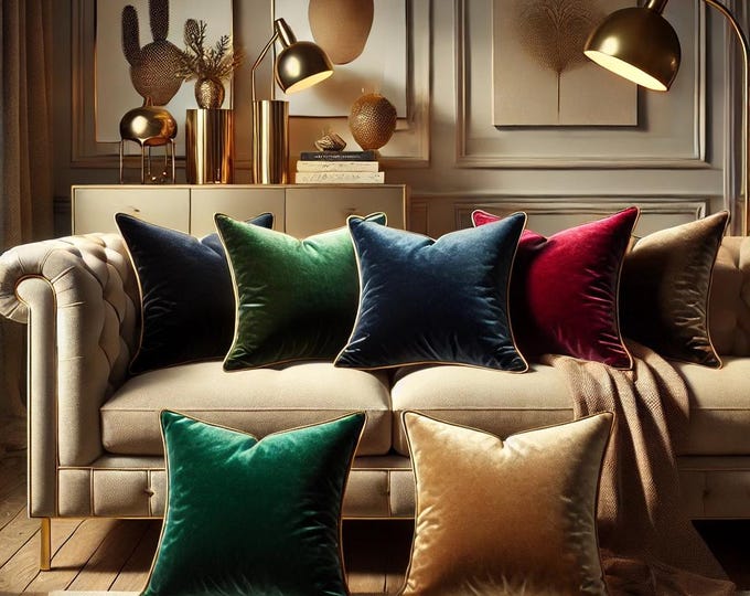 Luxury Velvet Pillow Cover With Piping – Soft Decorative Cushion Cover – Throw Pillow Case – Square & Rectangle Sizes – Home and Sofa Decor