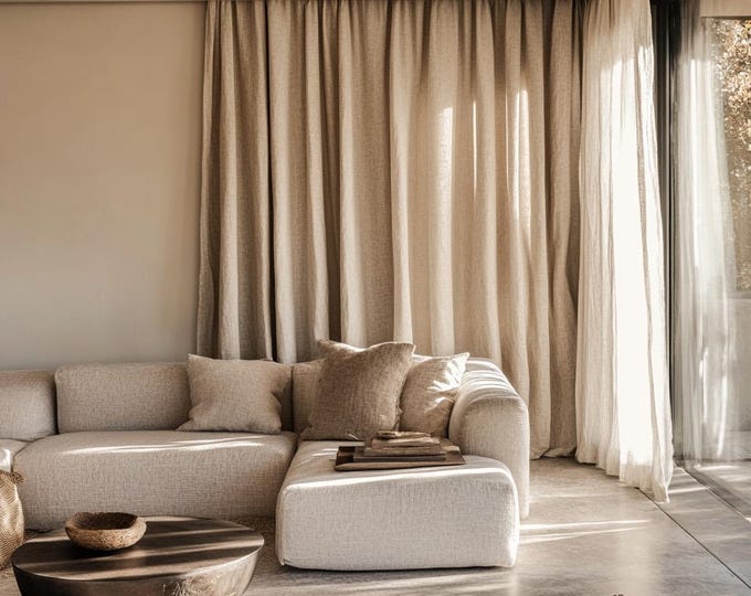 Linen Curtains , 32 Color Options - Custom Size Curtains , Grommet, Hook and Ring Options for Rod and Curtain Track