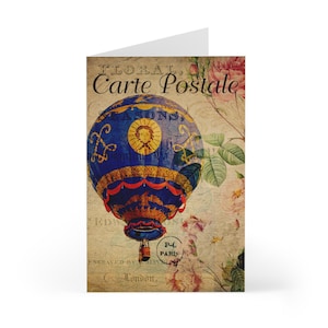 Set di biglietti d'auguri vintage con mongolfiere, biglietti d'auguri artistici, messaggi scritti a mano, cartoline regalo, biglietti con motivi floreali, perfetti per qualsiasi