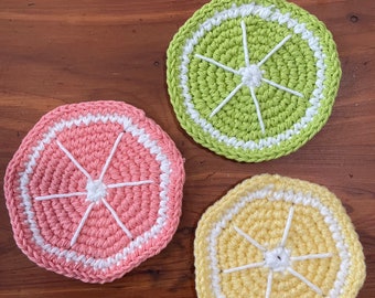 Citrus coaster set of 3, handmade crochet home decor