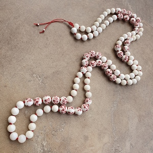 Mala Necklace, Porcelain Jewelry, Hematite, Buddhist Prayer Beads, Japa Mala, Shell Pearl, Yoga Necklace, 108 Mala, Hand Knotted Mala