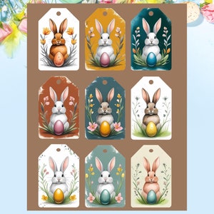 Etiquettes cadeaux de Pâques imprimables - Adorables motifs de lapins et d'oeufs dans des couleurs vives - Parfaites pour les paniers de Pâques, les emballages cadeaux de printemps et plus encore