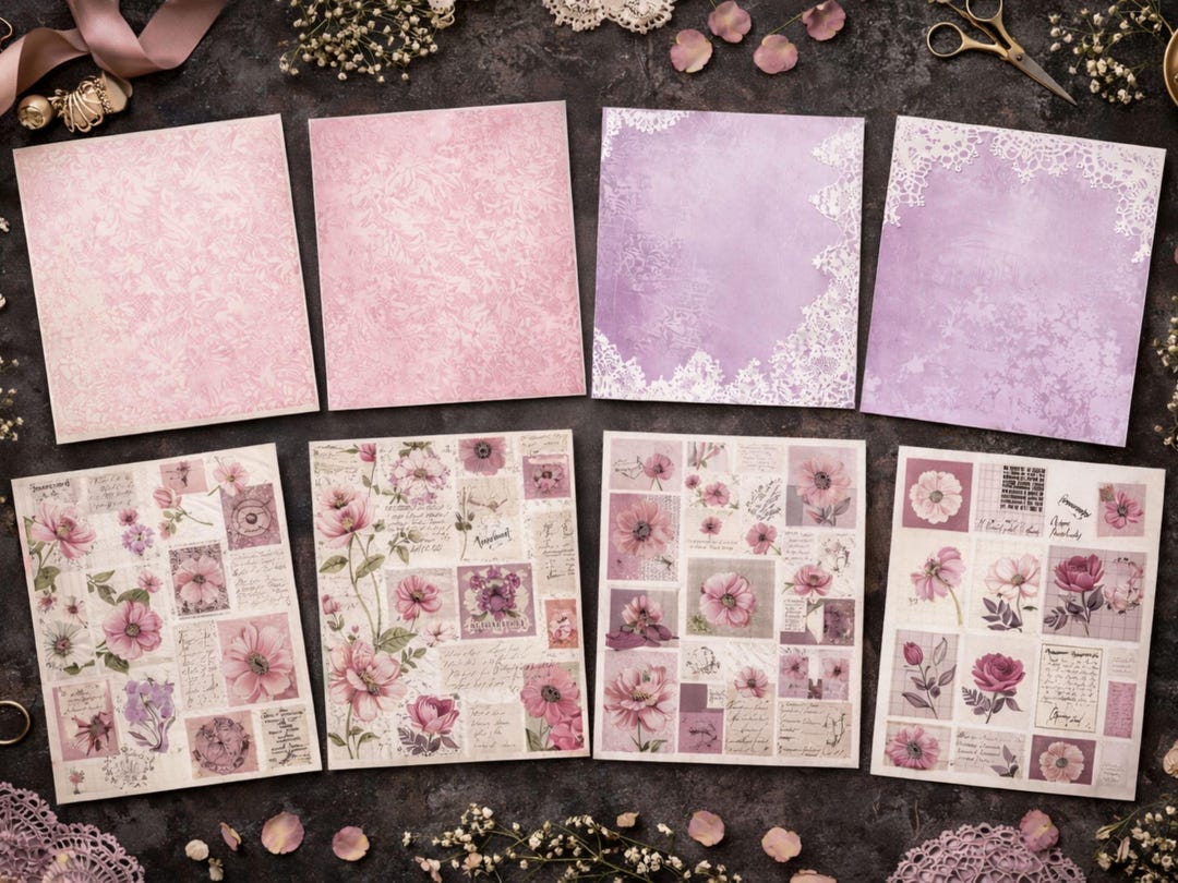 Victorian Pink Lace Rose Junk Journal Paper. Shabby Chic, Floral ...