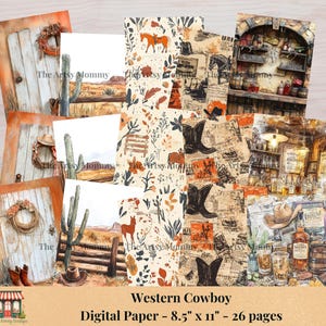 Cowboy Digital Paper. Rustic Country Western Backgrounds. 8.5x11 Cowboy Scrapbook Paper. Bar Saloon & Boots Digital Paper