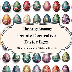 Paquete de imágenes prediseñadas de huevos de Pascua. Efímeras y calcomanías para Junk Journal, álbumes de recortes, creación de tarjetas y más