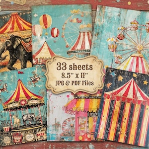 Vintage Circus Junk Journal Paper. Fun Haus, Digital, Printable, Victorian Circus core,  Scrapbook Pages