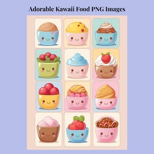 Kawaii Essen Aufkleber & Clip Art | Niedliche Lebensmittel Aufkleber PNG | Digital Download Datei