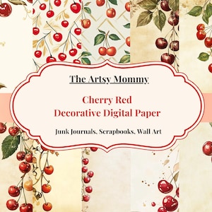 Kirschrotes Digital Papier. Vintage Cherry Blossom Printable Papier, Junk Journal & Scrapbook Papier