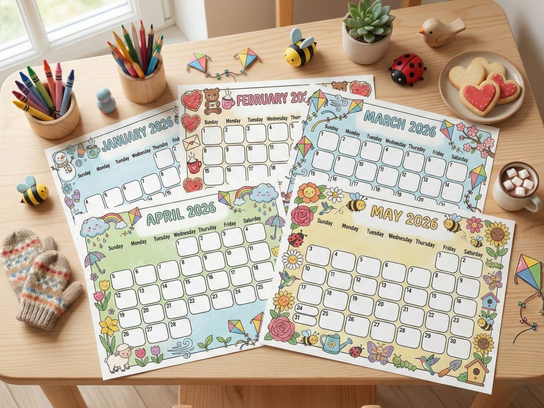 2026 Kids Printable Calendar. Monthly, Seasonal Wall Planner. PDF & JPG ...