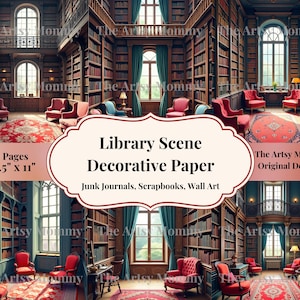 Dark Academia Bookish Bibliothek & Arbeitszimmer Dekoratives Papier Clipart - Buchliebhaberseiten für Junk Journal, Poster, Stimmungstafel und mehr