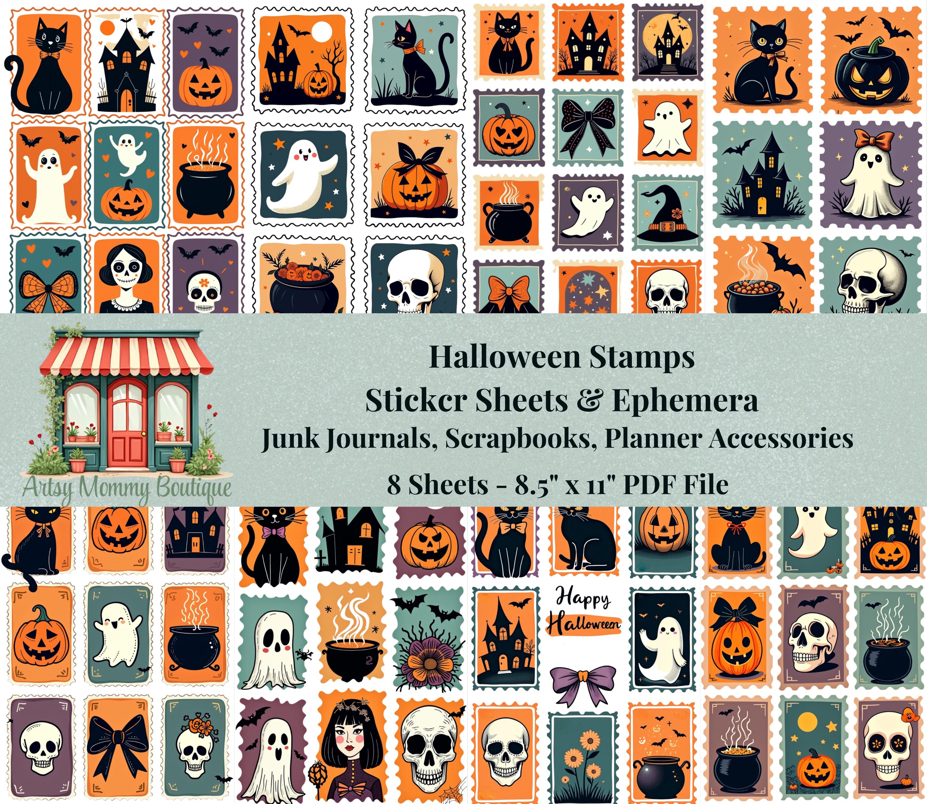 Vintage Halloween Sticker Sheets: Spooky Vibes Digital Ephemera Fussy Cuts (Artsy Mommy Crafts)