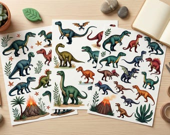 Pegatinas de dinosaurios. Efímeras digitales, recortes para diarios, adornos para scrapbooking.