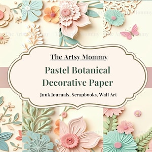 Papier décoratif floral printanier. Impressions botaniques fleurs sauvages vert pastel et roses pour journal indésirable, scrapbooking, emballage cadeau et plus