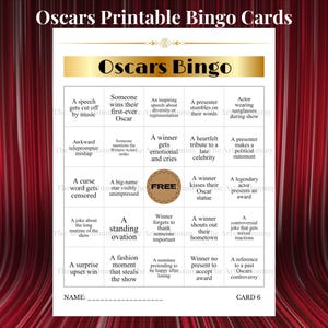2025 Oscars Bingo Karten - Print at home Partyspiele. Enthält einzigartige Marker und 15 einzigartige Karten