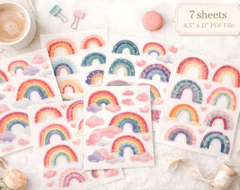 Whimsical Watercolor Rainbow Cloud Stickers. Baby Scrapbook Decor, Fussy Cuts, Baby Shower Ephemera