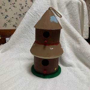 Two Story Wooden Hand Painted Birdhouse Decorative Birdhouse for Outdoors Best Wooden Bird Lover Gift