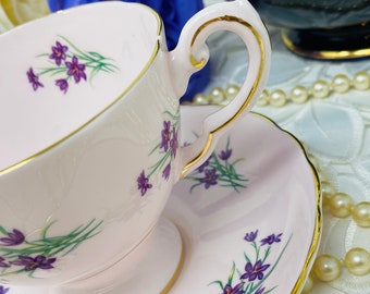 Tuscan Pink with Purple Flowers Tea Cup and Saucer