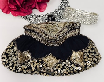 Antique Black and Gold Sequin Evening Clutch