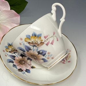 Royal Ascot Pink and Blue Blossoms Tea Cup and Saucer