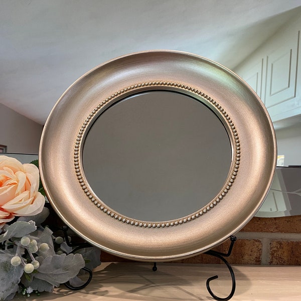 Round Champaign Frame and Beveled Mirror, 13 1/2"