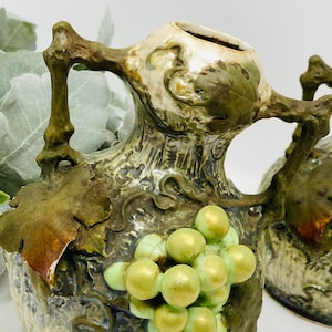 Amphora Art Nouveau Pottery Small Vase with Green Grapes and Leaves