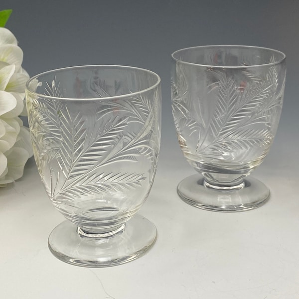 Verres à jus de fruits en cristal taillé, motif fougères, lot de 2