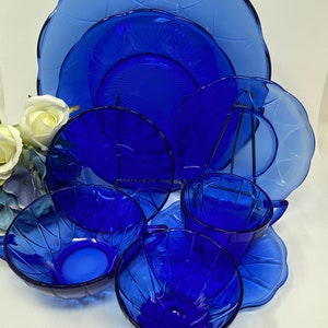 Cobalt Blue Glass Hazel Atlas "Newport" Pattern aka "Hairpin" Dinnerware, Replacement Pieces