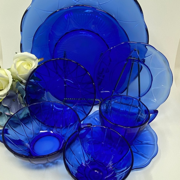 Cobalt Blue Glass Hazel Atlas "Newport" Pattern aka "Hairpin" Dinnerware, Replacement Pieces