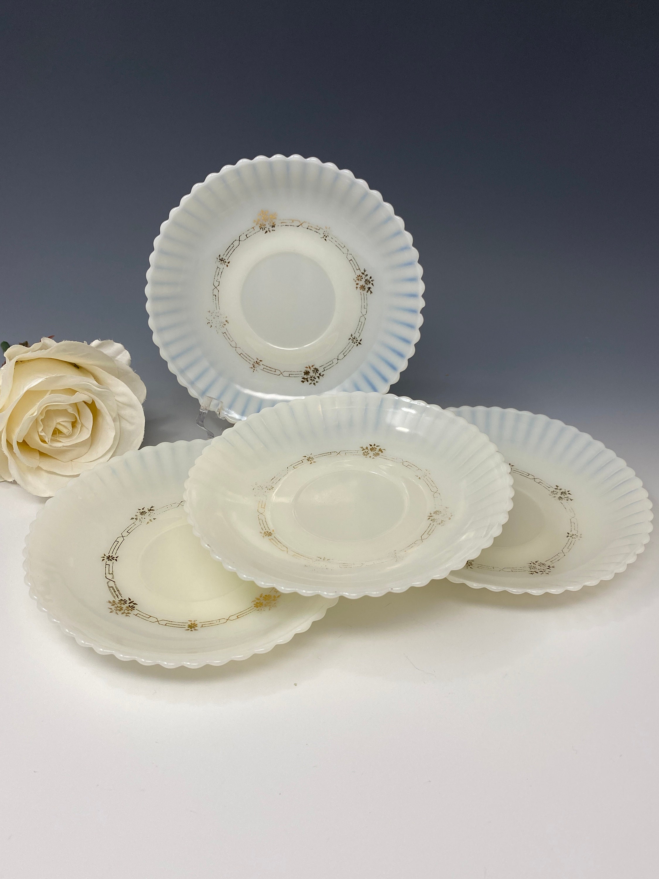 Macbeth-evans MONAX Petalware Milk/uranium Glass Petalware Saucers