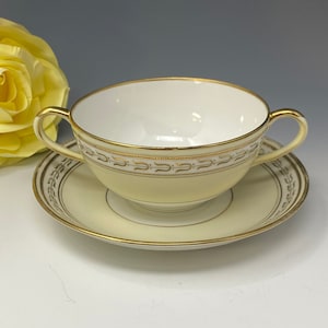 Nippon Morimura Garland Two Handle Soup Bowl and Saucer