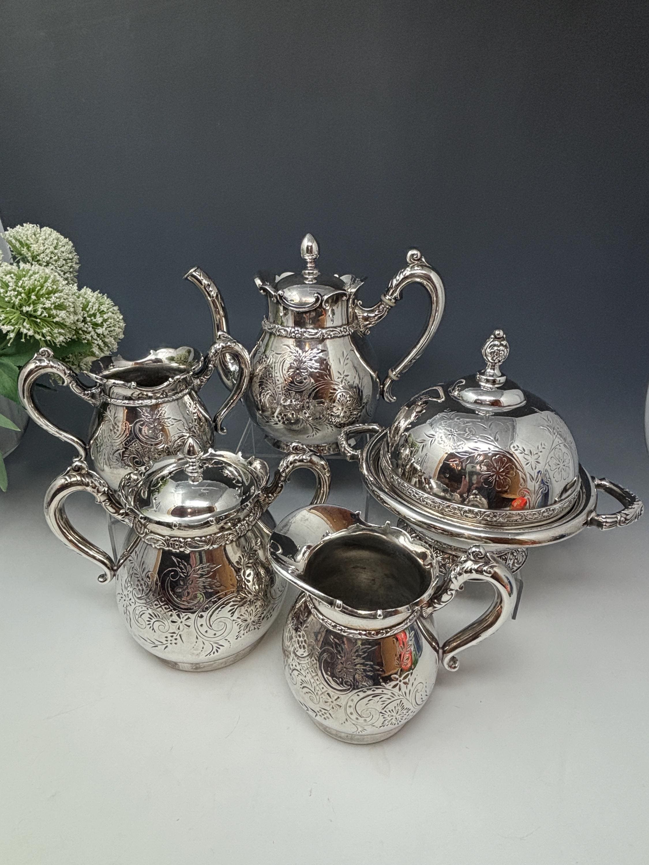 Meriden Britannia Quadruple Plate Silver Tea Set Pieces and Butter