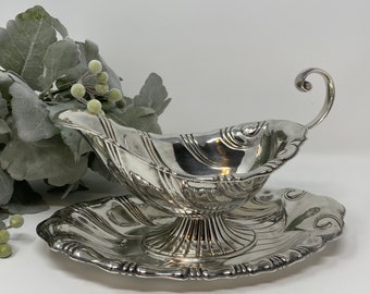Neptune Silverplate Gravy Boat and Underplate "1847 Rogers Bros"