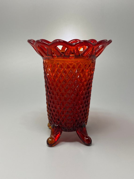 Imperial Glass Amberina/red Open Lace Diamond Pattern Footed - Etsy