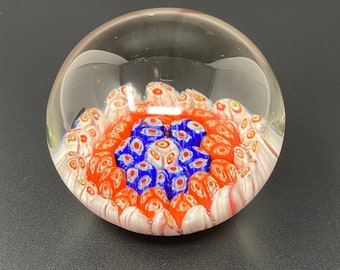 Small Round Art Glass Millefiori Cane Paperweight