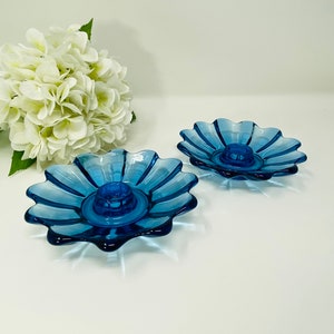 Fostoria Celestial Cobalt Candlestick Holders, Pair