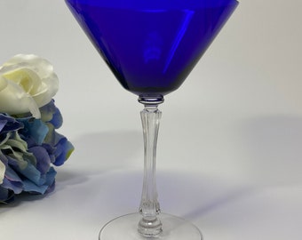 Morgantown Empress Cobalt Blue Champagne/Tall Sherbet Clear Stem. SCARCE