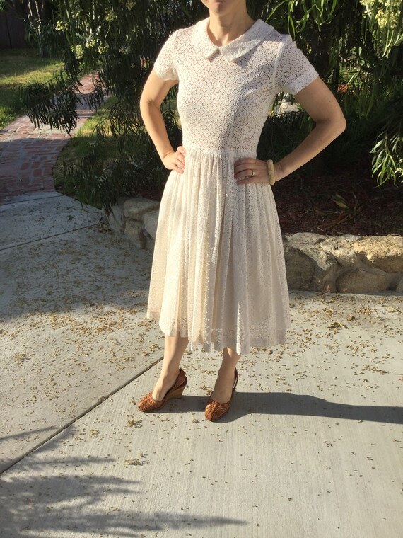 Vintage Cream Cotton Eyelet Dress