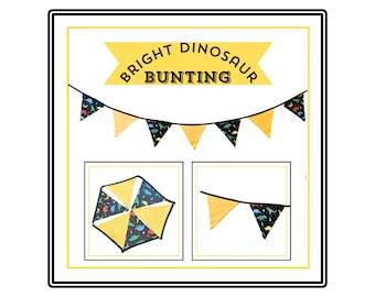 Children’s Dinosaur Fabric Bunting. Birthday/party/room bunting. Kid’s room decor - double-sided bunting  - Free UK postage