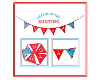 Personalised ‘Zapp Pow!’ Children’s  bunting/birthday/party/name bunting for kids. Superhero/comic book themed. Red & blue. Free UK postage.
