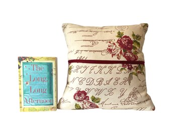 Mother's Day/Birthday/Gifts for Her - Handmade 'Floral Script' Pocket Cushion/Reading Cushion/Book Cushion  - Unique Gift -Free UK Postage!