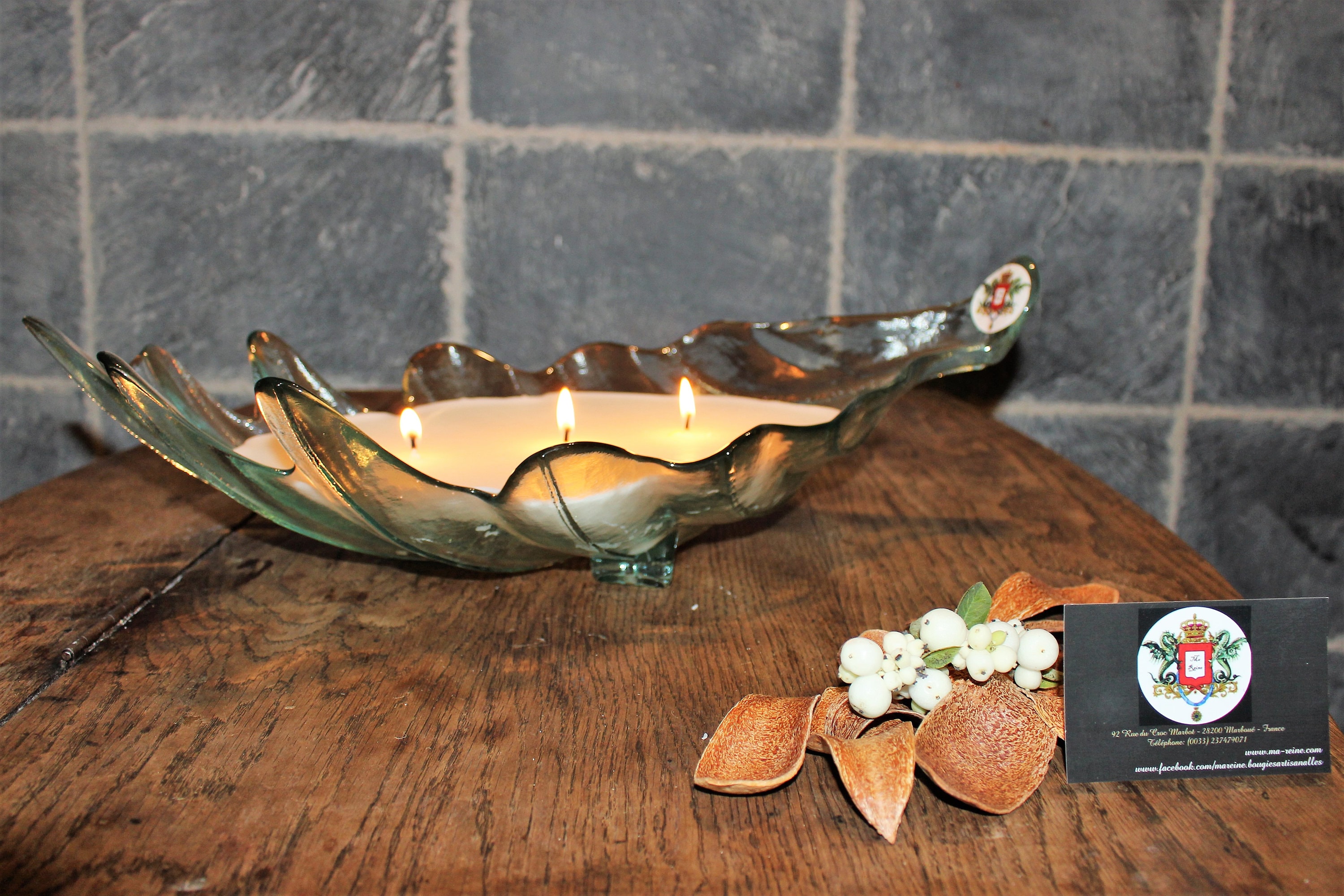 Bougie Artisanale Feuille de Vigne 3 Mèches