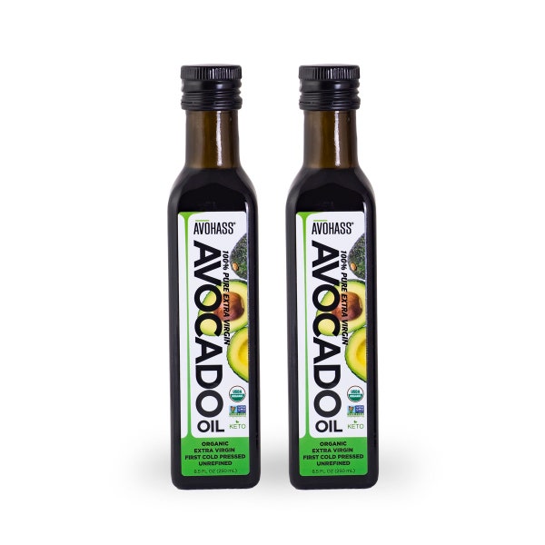 Avohass Organic Extra Virgin Avocado Oil 8.5 Fl Oz Bottle 2 Pack, USDA Certified Organic, Non-GMO Project Verified.