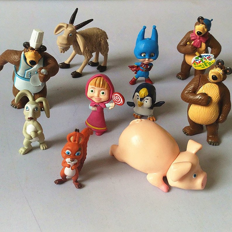 Masha And The Bear Cartoon Characters Action Figure Cake Topper Doll Gifts Toys