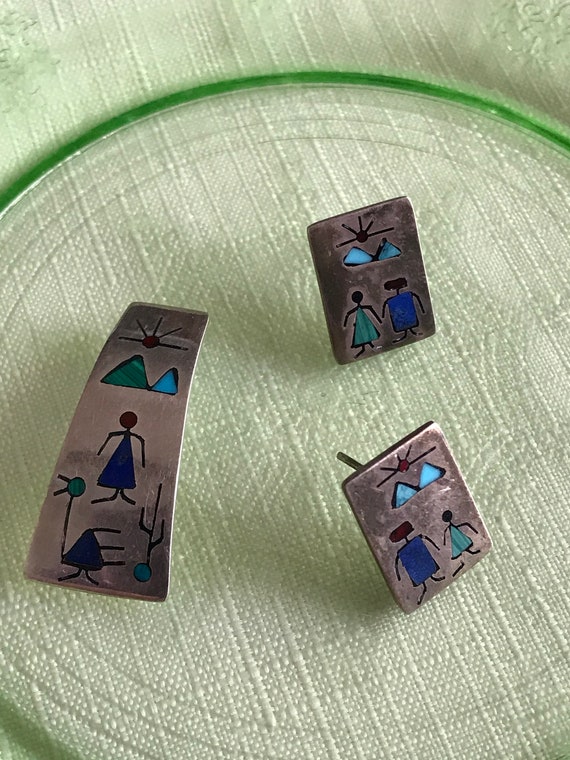 Vintage southwestern storyteller pendant & earring